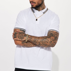 Polo de Manga Corta Blanco en Oferta, Camiseta Polo de Algodón con Tela Oxford, Diseño Informal de Color Sólido, Transpirable, Tejido, Largo Regular para Hombre - Product Image 1