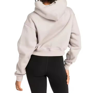 Custom <b>Cropped</b> <b>Zip</b> <b>Up</b> <b>Hoodie</b> Women Solid Color Full <b>Zip</b> Hooded Sweatshirt with Pockets Activewear Crop Top <b>Hoodie</b> For Outerwear - Product Image 2