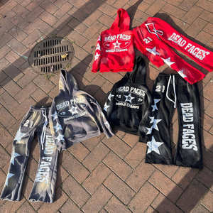 Conjunto Deportivo Personalizado para Hombre, Estilo Urbano, Ecológico, de Tela Gruesa, con Sudadera Corta con Dobladillo Crudo y Pantalones Deportivos Anchos Unisex - Product Image 3