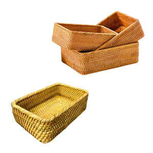 Juego de 3 Cestas/Bandejas Rectangulares de Mimbre RATTAN, Duraderas, Artesanía Vietnamita, Producto de Exportación - Product Image 1