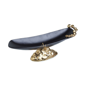 Luxury <b>Black</b> Metal Platter With Textured Gold Nugget Accent Rim, Elegant Shallow Serving Tray For Modern Home Decoration - Product Image 1