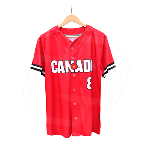 Camiseta de Béisbol Unisex al por Mayor, con Botones, Roja, de Poliéster Transpirable, con Botones en la Parte Delantera, Mangas con Rayas, Uniforme Deportivo para Adultos - Product Image 1