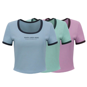 Custom Printing Logo Women's <b>Cropped</b> Top T <b>Shirt</b> Crewneck Cotton T-<b>Shirt</b> Slim Fit Crop Top - Product Image 1