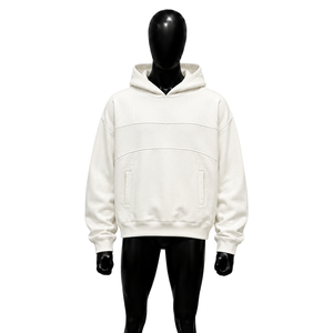 เสื้อฮู้ดโอเวอร์ไซส์สีขาวเรียบง่ายสำหรับผู้ชาย เสื้อสเวตเชิ้ตมีฮู้ดทรงโอเวอร์ไซส์ สีพื้น ผ้าฝ้ายเฟรนช์เทอร์รี่ สวมใส่สบายๆ ในฤดูใบไม้ร่วง - Product Image 1