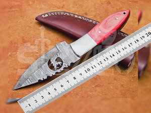 Couteau de chasse OEM Wirecut en acier Damas, lame fixe, manche en bois, couteau de camping et d'extérieur EDC avec étui en cuir - Product Image 6