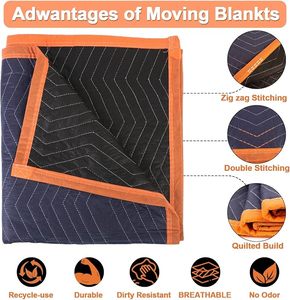 Manta de Mudanza Acolchada Azul Marino, Paquete de 2 con Forro Naranja, Manta de Mudanza Impermeable de Microfibra con Correa - Product Image 2