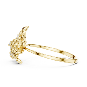 Anillo Minimalista en Forma de Flor de Oro Amarillo Sólido de 10k, 14k, 18k con Diamantes Cultivados en Laboratorio de Corte Redondo, Anillo de Boda Clásico, Regalo para Ella - Product Image 2