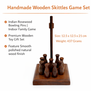 Jeu de quilles en bois fait main |   Pins de bowling en bois de rose indien, jeu familial d'intérieur, jouet en bois de qualité supérieure, cadeau pour enfants et adultes - Product Image 5