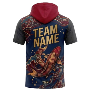 เสื้อเชิ้ตมีฮู้ดแบบกำหนดเอง แขนสั้น 100% โพลีเอสเตอร์ น้ำหนักเบา ชุดทีม OEM ชื่อและหมายเลข ชุดกีฬา - Product Image 3