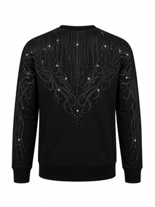 Sweat-shirt pour homme avec strass, col rond, coupe classique, noir, tricoté, pull-over, écologique, respirant, avec poche, style streetwear, décontracté - Product Image 5