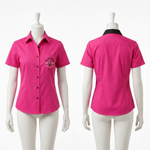 เสื้อเชิ้ตช่างตัดผมหญิง 180 GSM ผ้าโพลีคอตตอนพรีเมียม สีชมพู ดีไซน์ตัดเย็บแบบแผง ปักลายตามสั่ง พิมพ์ลายสกรีน โลโก้แบบซับลิเมชั่น - Product Image 2