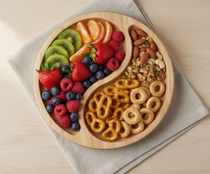 Eco-Friendly Portable Wooden <b>Snack</b> <b>Tray</b> with 2 Compartments Polished Beech Serving Plate & Divided Food Platter for Catering - Product Image 6