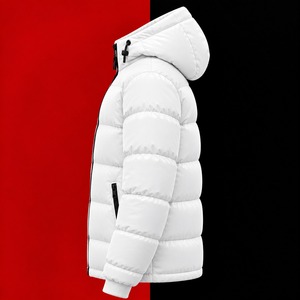 <b>White</b> Hooded <b>Puffer</b> <b>Jacket</b> <b>Men</b> Down Alternative Winter Coat Zip Up Regular Fit With Pockets - Product Image 3