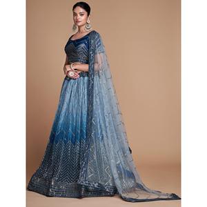 Jolie Paillettes Bleues Chinon Festive Wear Lehenga Choli Avec Dupatta - Product Image 5
