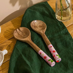 Cuillères à salade en bois avec manches imprimées de motifs floraux, ensemble d'ustensiles de service écologiques pour la table à manger - Product Image 6