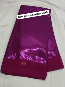 ผ้าหรูหราพรีเมียมลายปักเลื่อมแบบ Faux Georgette ประดับด้วยเลื่อมวิบวับสวยงามและงานปักด้ายอันประณีต - Product Image 5