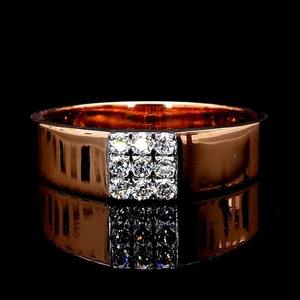 Bague de cocktail hip-hop moderne géométrique en or rose plaqué or massif 14 carats avec diamant de laboratoire certifié IGI, bijoux de mariage unisexe - Product Image 1