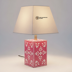 Lampe moderne en os rose incrusté avec abat-jour en tissu |   Éclairage de luxe pour salon et chambre à coucher - Product Image 6