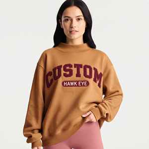 Factory Custom Logo Women's Embroidered <b>Jumper</b> Breathable Soft Cotton Fleece Pullover Mock Neck Oversized Sweatshirt for Women - Product Image 1