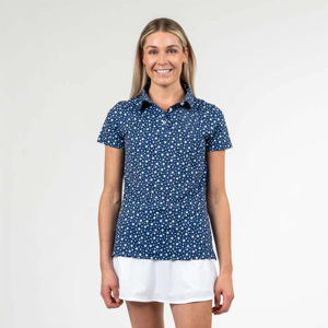 Polo de Mujer con Estampado de Puntos Azules, Manga Corta, Casual, Transpirable, Tejido de Poliéster, Corte Regular - Product Image 3