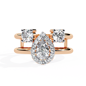 Anillo de Compromiso de Oro Amarillo con Diamante Corte Pera y Diamantes Laterales para Mujer, Certificado GIA, Estilo Clásico - Product Image 2