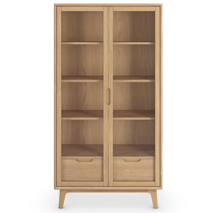 <b>Solid</b> Teak <b>Wood</b> Storage Unit Elegant Residential Glass Bookshelf - Product Image 1