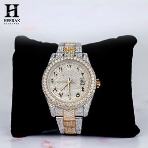 Montre personnalisée en moissanite, or et argent bicolore, cadran arabe, entièrement sertie de pierres, lunette ronde, montre-bracelet de luxe pour homme en acier inoxydable - Product Image 3