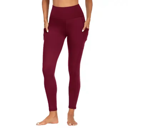 High Waist Full Length Yoga <b>Leggings</b> <b>With</b> <b>Pockets</b> Seamless Spandex Nylon Four-Way Stretch Solid Color Women Activewear Pants - Product Image 1