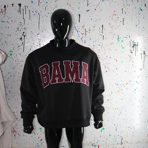 BAMA BLACK <b>Mock</b> <b>Neck</b> Sweatshirt 100% BROWN Applique Embroidery wide <b>neck</b> Sweatshirt Finer Threads - Product Image 2