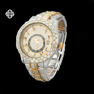 Two-Tone Luxury Business Fashion Moissanite Quartz Stainless Steel Glass Watch Men Iced Diamond Arabic Numerals 20mm Watch - Product Image 2