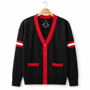 HMR Black Red Delta Sigma Women Greek Acrylic <b>Cardigan</b> Sorority Embroidered Ladies Custom Style Acrylic <b>Cardigan</b> <b>Sweater</b> - Product Image 1