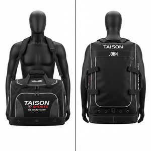 กระเป๋าฮอกกี้น้ำแข็ง TAISON SPORTS สำหรับผู้ชาย 900 GSM พรีเมียม PU 30-40 ลิตร สีเทา ดีไซน์ลายแผง  ปักลายแบบ Sublimation พิมพ์โลโก้ตามสั่ง - Product Image 4