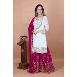 Ensemble de costumes de soirée pour femmes avec haut-Plazzo et Dupatta Heavy Embroidery Work - Product Image 5