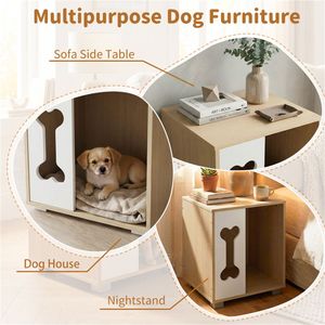 Cuccia per Cani e Gatti a Forma di Osso con Finestra in Legno e Gambe in Metallo Spesso, Arredamento per Animali Domestici - Product Image 3