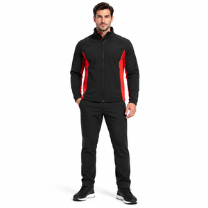 Men's Black <b>Red</b> Multicolor Blocking Fleece Jacket Stand Collar Full Zipper Breathable Sporty Slim Fit Softshell Jacket For Men - Product Image 1
