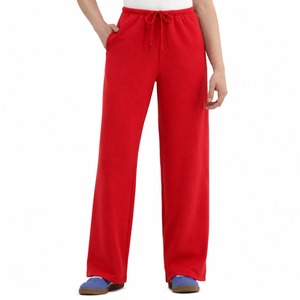 Pantalones Anchos de Forro Polar Rosa para Mujer, Cintura Media, Corte Regular, Largos, con Cordón, Color Sólido, Estilo Veraniego, Desgastados - Product Image 5