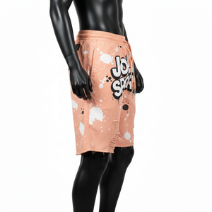 Shorts de Mujer Premium de Nailon y Spandex de 210 GSM, Color Coral Melocotón, Detalle Desgastado, Suaves, de Secado Rápido, con Logotipo Personalizado Serigrafiado - Product Image 3