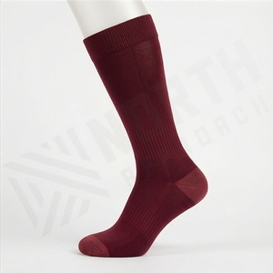 Burgundy Knee High <b>Socks</b> Solid Color Knitted Breathable Casual Wear for Adults - Product Image 3