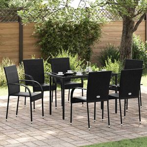 Juego de 6 Sillas de Comedor Apilables de Ratán PE Negro, Tamaño Único, Muebles de Jardín - Product Image 1