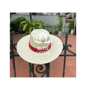 Sombrero de Vaquero de Paja Tallado a Mano de Alta Calidad |   Flor de Loto Azul Ecológica Unisex para Adultos, Decoración para Playa y Hogar, Accesorio para Fotos de Fiesta - Product Image 1