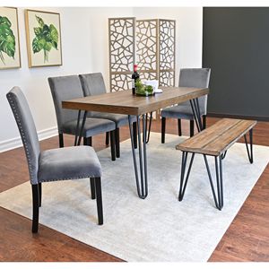 Set da Pranzo Ashzo 6 Pezzi: Tavolo Hairpin con 4 Sedie e Panca Disponibile in 3 Colori - Product Image 2