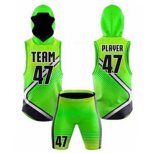 Conjunto de Camiseta sin Mangas con Capucha y Pantalones Cortos Sublimados Personalizados en Verde Lima, con Rayas Diagonales, Uniforme de Baloncesto 7v7, Jugador 47, Precio al por Mayor OEM - Product Image 4