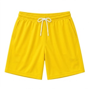 New <b>Men's</b> Solid <b>Yellow</b> Eco-Friendly Front Logo Sporty Soccer <b>Shorts</b> Elastic Waist Drawstring Quick Dry Athletic - Product Image 1