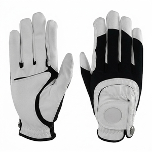 Golf Gloves Black White Genuine Leather Non Slip Button Closure Unisex Sports Hands - Product Image 1