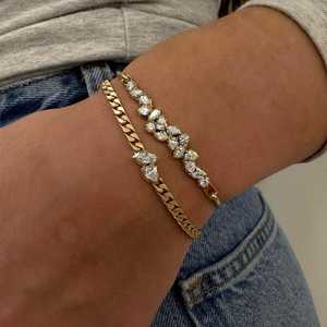14K <b>Solid</b> <b>Gold</b> 925 Silver Curb Chain <b>Bracelet</b> Lab Grown Diamond Pear Marquise Cut Matte Miami Linked <b>Charm</b> Wholesale Unisex Gift - Product Image 2