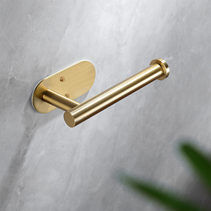 Porte-rouleau de papier toilette finition or brossé, support mural auto-adhésif pour rouleau de papier toilette, accessoire de salle de bain - Product Image 4