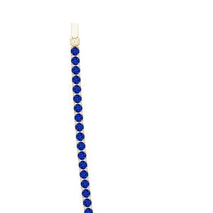 Collier chaîne tennis en or pur 14k 18k fait main de luxe avec saphir bleu naturel de 3 mm et 18,6 carats, taille ronde, pierre précieuse - Product Image 4