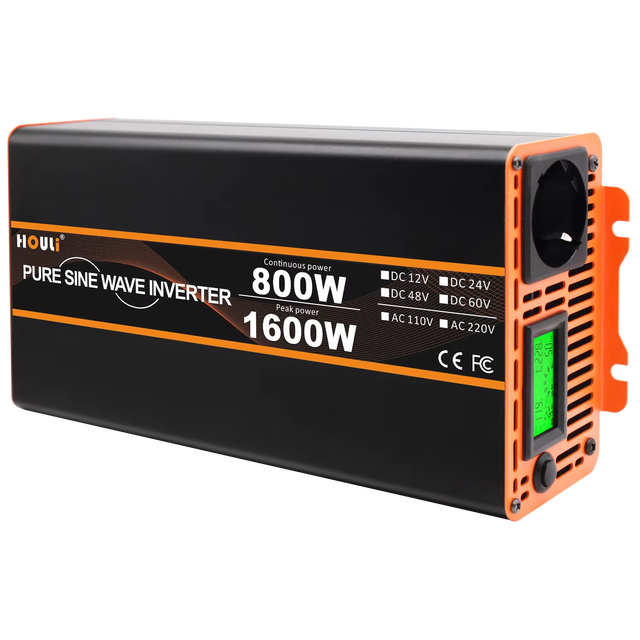 HOULI 1600W Single Phase Pure Sine Wave Inverter 12V/24V to 120V/230V 6000W 50/60Hz 90% Efficiency for Home & Car Use