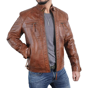 Chaqueta de Cuero Roja de Diseño Personalizado de Primera Calidad, Último Modelo en Venta, Chaqueta de Cuero con Cuello Cuadrado para Hombre, Estilo Urbano - Product Image 3