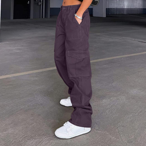 Pantalon cargo streetwear femme 2026 taille haute coupe droite multi-poches ample léger fin style européen et américain - Product Image 2